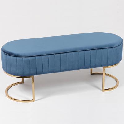 China New Factory Design Storage Metal Long Legs Sofa Stool and Fabric Velvet Pouf Chair Stool Stool for sale