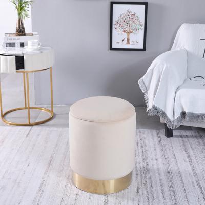 China Modern Storage Round Ottoman Stool With Gold Metal Base Storage Stool for sale