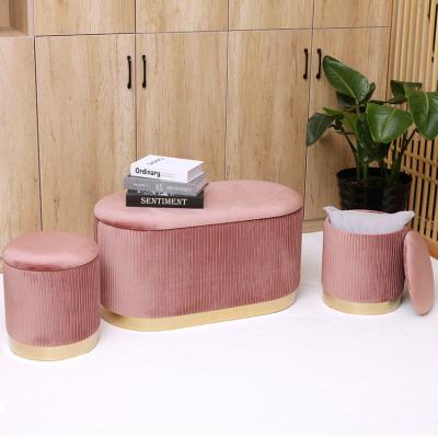 China Luxury Velvet 3 Stool Stool Set Set With Storage Factory Price Ottoman Stool for sale