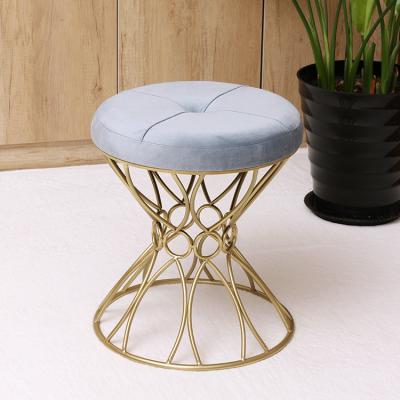 China Living Room/Bed Room Round Ottoman Velvet Dressing Stool With Gold Footrest Makeup Chair Stool Metal Base Stool for sale