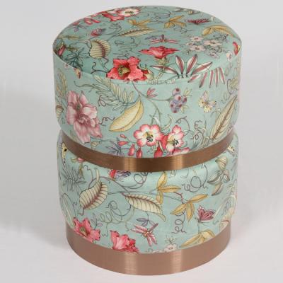 China Storage Home Living Wooden Stool Flowers Pattern Romantic Style Foot Stool Round Ottoman for sale