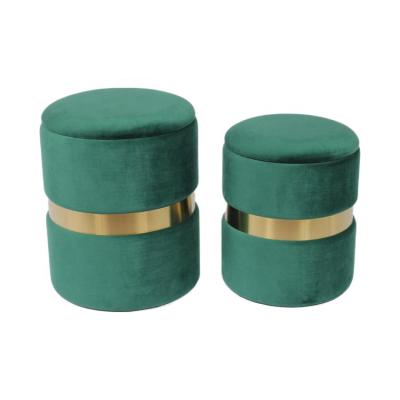 China Soft Round Storage Home Furniture Velvet Fabric Velvet Stool Ottoman Stool for sale