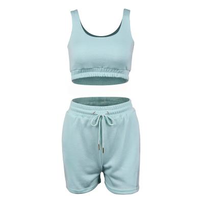 China Breathable Spring And Summer Women's New European And American Cropped Two Piece Vest Sports Underwear And Shorts for sale