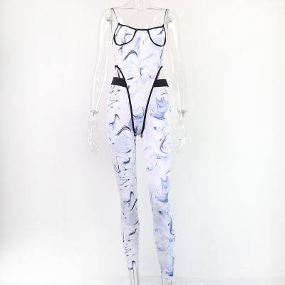 China European and American women's new viable printed hip-lifting jumpsuit two-piece suspender overalls for sale