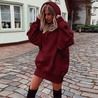 China 2022 Viable Solid Color Fashion Trendy Hoodies Dress Plus Size 3xl 4xl Long Sleeve Women Sweatshirt Streetwear for sale