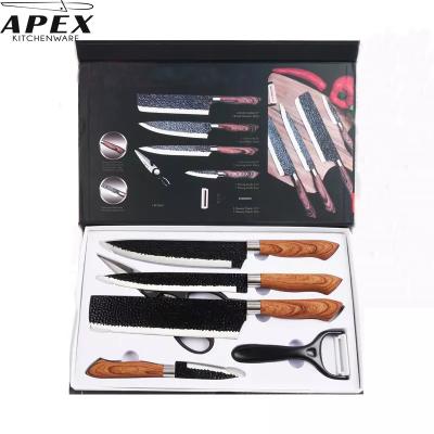 China Durable Stylish Forged Hammered Non-Stick Pattern 6pcs Stainless Steeel Knife Set for sale