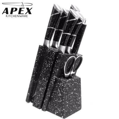 China Sustainable 9pcs Stainless Steel Marble Knife Set With Wooden Block for sale