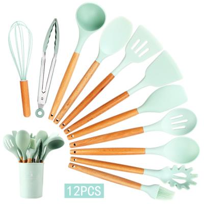 China Amazon Sustainable Best Seller 12 In 1 Silicone Cooking Tools Kitchen Utensils Set With Wooden Handle for sale