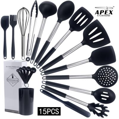 China 15 Untensils Set Kitchen Silicone Stainless Steel Sustainable Heat Resistant Pieces for sale