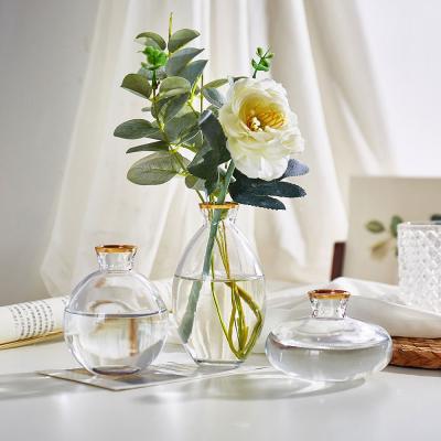 China Home Decor Gold Rich Bamboo Lily Flower European Style Minimalist Glass Clear Decoration Vase Bottle Arrangement for sale