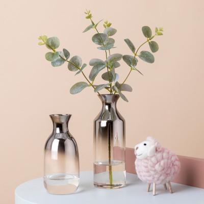 China New Farmhouse Glass Vase Plated Black White Vase Glass Flower Vases For Home Decor Dry Flower Bottle Bar Restaurant Decoration for sale