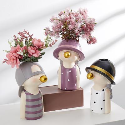 China Home Decorations Home Style Resin Vase Boy To Girl Figurine Plant Flower Storage Pot Pastoral Nordic Cute Decorative Succulent Modern Layout Pot for sale