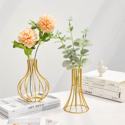 China Hydroponic Glass Vase Transparent Hydroponic Glass Vase Home Decor Gold Iron Art Nordic Decor Vase For Small Mini Flowerhouse Living Room Decoration for sale