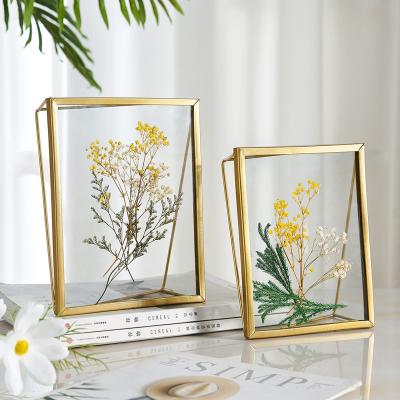 China Nordic DIY Iron Glass Frame Simple Plant Specimens Frame Home Decor Photo Frames Ornaments Decoration Dried Flower Leaves Crafts Gift for sale