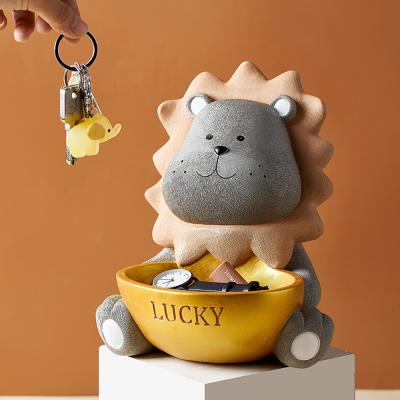 China Viable Resin Resin Lion Storage Tank Cartoon Animal Jewelry Organizer Modern Home Decoration Living Room Desk Viable Accessories for sale