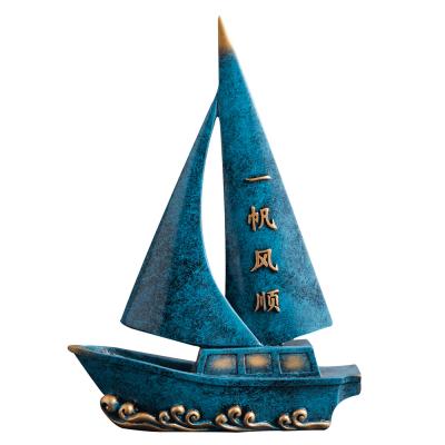 China Modern China China Decoration Home Accessories For Living Room Lucky Crafts Gift Fengshui Sailboat Resin Supply Statues Model Statue for sale