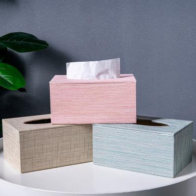 China Home Organizer Wooden Leather Crate Hotel Kitchen Desk Cloth Holder Place Box Car Holder Container Leather Simple Stylish Towel Rack for sale