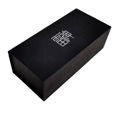 China Recyclable Custom Magnetic Sealing With Handle Folding Shoe Box Black Button Magnetic Gift Box Apparel Packing Box for sale