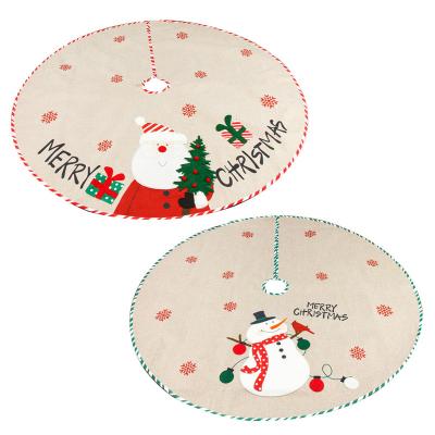 China 108CM Polyester Burlap Christmas Tree Rustic Santa Snowflake Snowman Printed XA0047 Skirt for sale