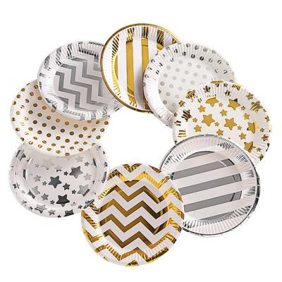 China Wholesale Disposable 7inch Paper Plate Party Tableware Gold Star Birthday Paper Plate 7