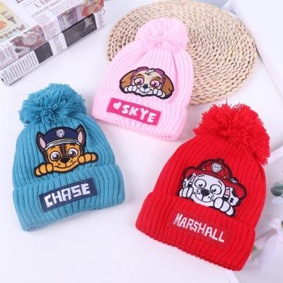 China Baby Winter COMMON Hats Plus Velvet Padded Hat Spider Fur Wool Ball Knit Girls Puppy Beanies BN001 for sale