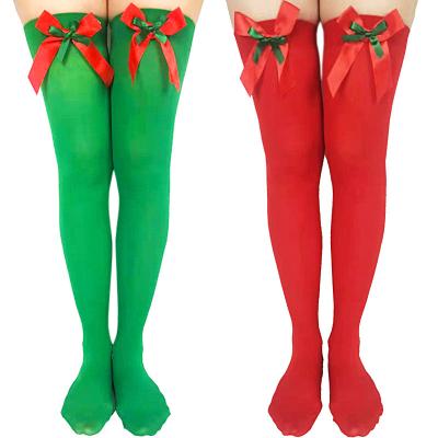 China QUICK DRY Women's Breathable Novelty Business Knee High Booties Long Girls Christmas Booties Red Green Socks MQ0779-F for sale