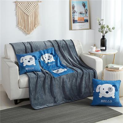 China Wholesale Folded Blanket Throw Blankets For Home Decor 2 In 1 Travel Blanket Pillow Cardboard Puppy Printing 120*155CM XF002-A for sale