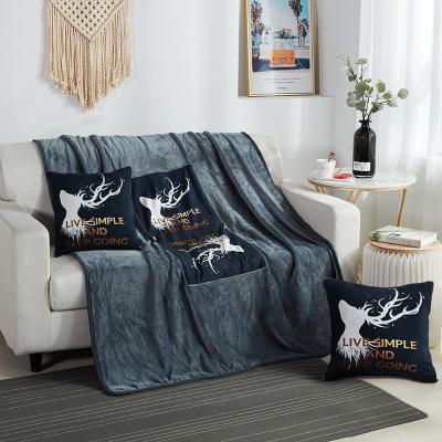 China Folded Sofa Blanket Cartoon Animal Design 2 In 1 Pillow Cover Flannel Fleece Throw Blanket XF009-A for sale