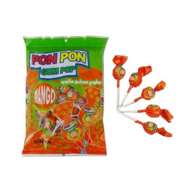 China New Natural Mango Flavor Custom Lollipop With Bubble Gum Filled for sale