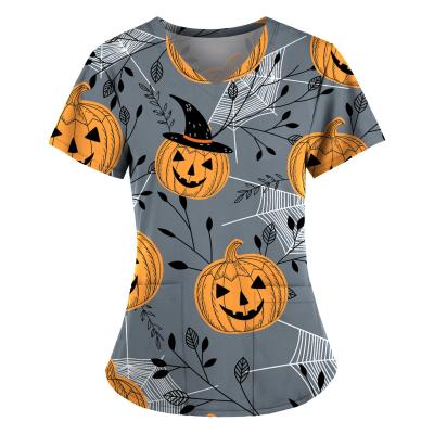 China New Design Halloween Decoration High Quality Polyester Spandex Sweet Casual Scrub Tops for sale