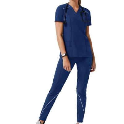 China Lasheen Anti-Shrink Two Pieces Hospital Uniforms Women And Man Suit Beauty Salon Work High Quality Fabrics Scrubs Set for sale