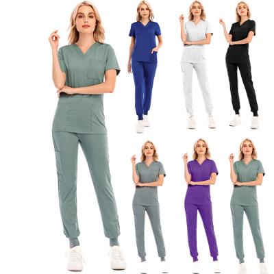 China Soft 2021 USA CLASS Low MOQ Dropshipping Factory Direct Sale Women's Hospital Tulip V-Neck Uniform Women's Tulip Scrubs Set for sale