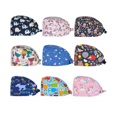 China 2022 Different Color Hospital Scrub Cap Women Men Nursing Scrub Beauty Cap Hats Female Pet Nursing Scrub Caps Printing Cap Adjustable for sale