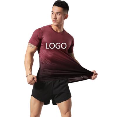 China Anti-Wrinkle Sports T-shirt Mens Gym Polyester Custom Logo Men Sport T-shirt for sale