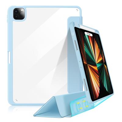 China Auto-sleep Function Magnetic Triple Case Transparent Hard PC Cover For Ipad Pro Case For Ipad 12.9 inch for sale