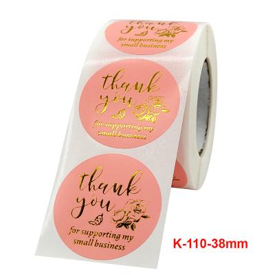 China New Waterproof Roll Can Be Customized Thank You Sticker Rose Gilding Thank You Rose Flower Gift Decoration Self Adhesive Label 500 Per Roll for sale