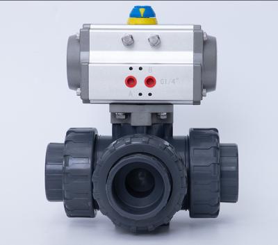 China General plastic high efficiency 220V ABS upvc water unions three thread 3 way electric ball valve with deck for sale