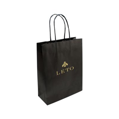 China Recyclable Custom Logo Printed Black Kraft Paper Bag for sale