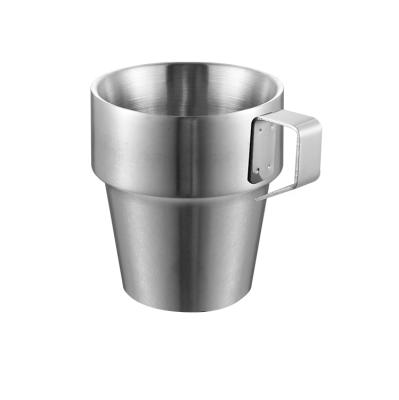 China Sustainable 300ML Stainless Steel Square Handle Double Wall Beer Coffee Mug for sale