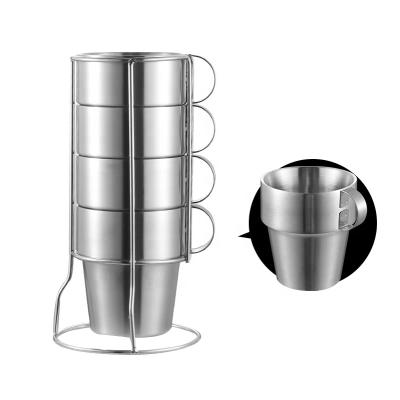 China Sustainable Custom Reusable Double Wall With Handle Stainless Steel Coffee Mugs for sale