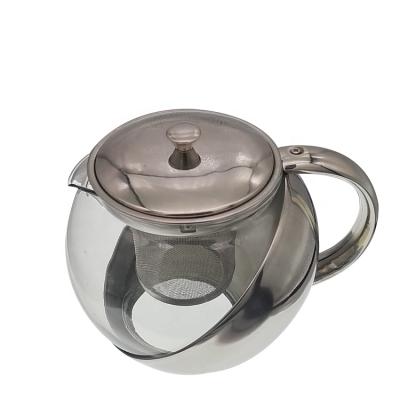 China Sustainable Heat Resistant Stainless Steel Flower Glass Teapot for sale