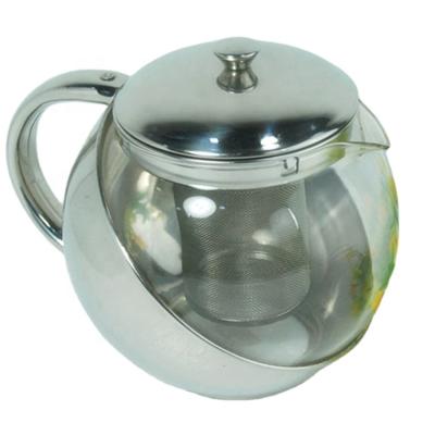 China Sustainable Heat Resistant Stainless Steel Flower Glass Teapot for sale