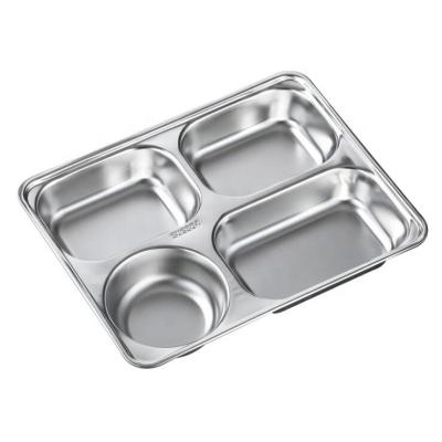 China Sustainable Durable 4/5 Stainless Steel 201 Compartment Fast Food Rectangular Tray for sale