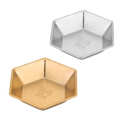 China 304 Stainless Steel Sustainable Hexagonal Gold / Silver Color Seasoning Plates for sale