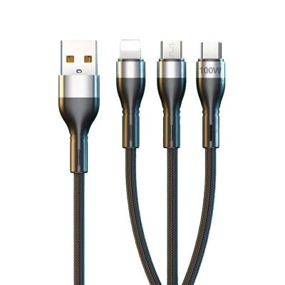 China Super Fast Charging Camera Alloy 3-in-1 Cable Data Cable 100W Aluminum Super Fast Charging Cable for sale