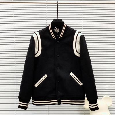 China Reversible Custom Made Women's Logo Jacket Men's Classic Wool Leather College O-Neck Quilted Black White Jacket for sale