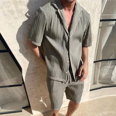 China Thermal Fast Shipping Shirts Shorts Suits Men Striped Loose Homewear Summer Beach Outfit Vacation Suits for sale