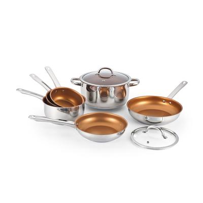 China Viable Hot Sale Stainless Steel-Copper Coated Cookware Non-Stick Pots And Pan Set for sale