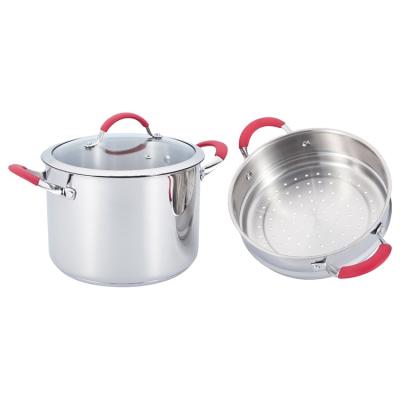 China Viable Hot Sale Silicone Handle Induction Cooking Pot Steamer Cookware Pot Casserole Cookware for sale