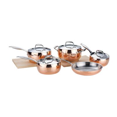 China Sustainable Import Hot Sale Copper-Plated Stainless Steel Non Stick Frying Kitchen Utensil Cookware Pan Set for sale